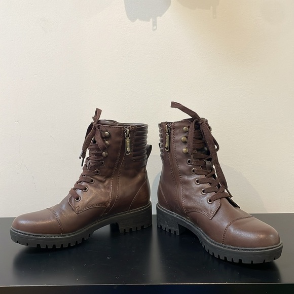 Blondo Women's Mady Combat Boot 6 waterproof laces doubble zipper brown leather - Picture 4 of 14